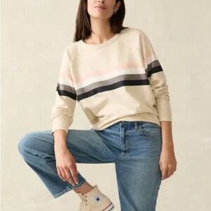 Faherty Cream and Black Striped Sweatshirt